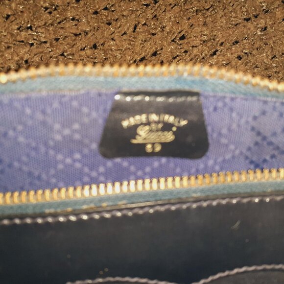 Vintage GUCCI-Boston Bag Shelly Line Black/DK Navy Suede/Leather-Satchel-EX - Picture 11 of 12